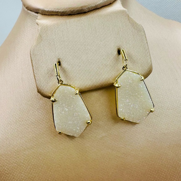 NEW! Kendra Scott Iridescent Drusy Alexandria Gold Drop Earrings - Picture 7 of 15